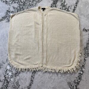 J Crew Poncho Womens‎ Size S/M Beige Knit Tassel Fringe Shawl 100% Linen Boho